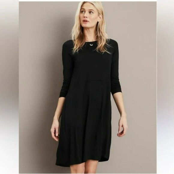 Eileen Fisher Black Long Sleeve Crewneck Viscose Dress with Pockets‎ Size S - Picture 1 of 8